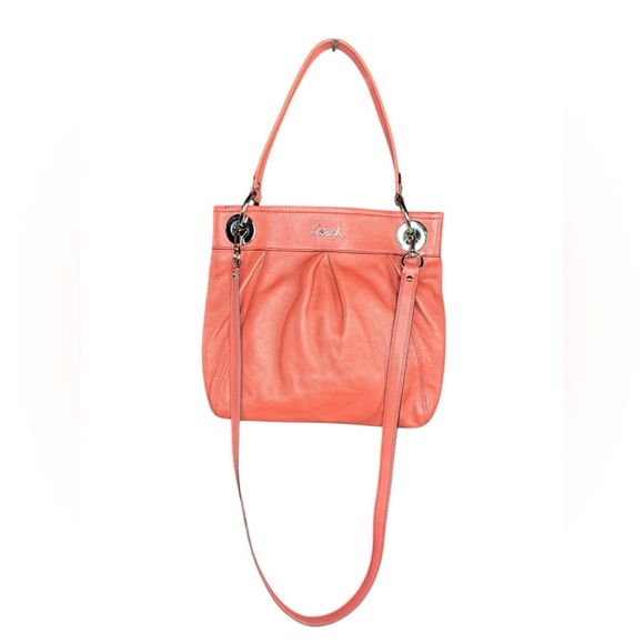 COACH women’s Coral salmon genuine leather crossbody purse NWOT silver hardware - Picture 5 of 13